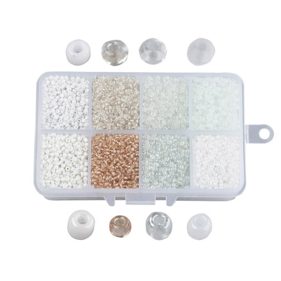1 box 12/0 Glass Seed Beads Mixed style Round White 2~2.5x2mm Hole: 0.5mm 12500pcs/box Packaging box: 11x7x3cm
