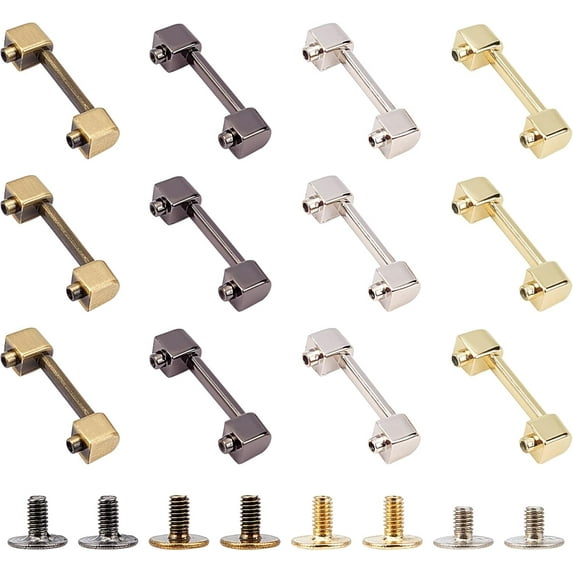 1 box 12 sets Metal bag Strap Connector Buckle 4 colors bag Suspension Clasps Anchor Bridge Buckles Belt Strap Hanger Hooks with Screws for DIY Leather Accessories Crafts Purse Making Alloy