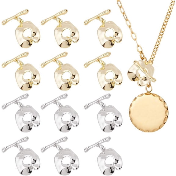 1 box 12 sets Toggle Clasps 2 colors Brass T-Bar Buckle Closure Irregular OT End Clasps Metal Connector Clasps for Necklace Bracelet Anklet Jewelry Making