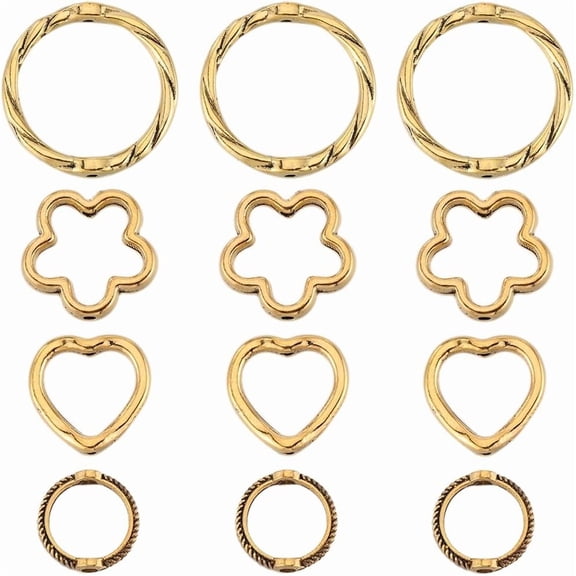 1 box 120pcs 4 styles Tibetan style Alloy Bead Frames Mixed Shapes Antique Golden 11~21x11~21x2~3mm Hole: 1~1.5mm 30pcs/style