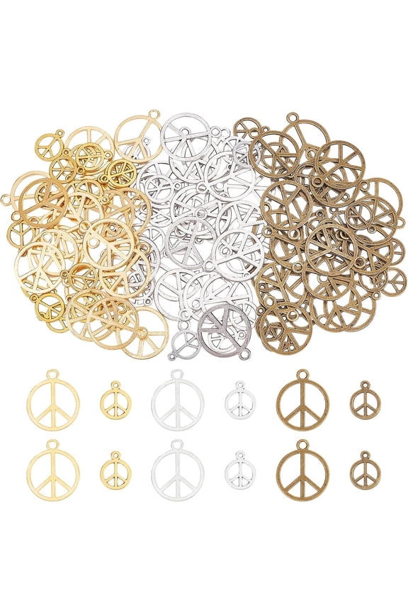 1 box 120pcs 6 style Peace Sign Symbol Charms Pendant Vintage Alloy Peace Charms Jewelry Peace Pendants Peace Sign Necklace Bracelet Pendants for Jewelry Making
