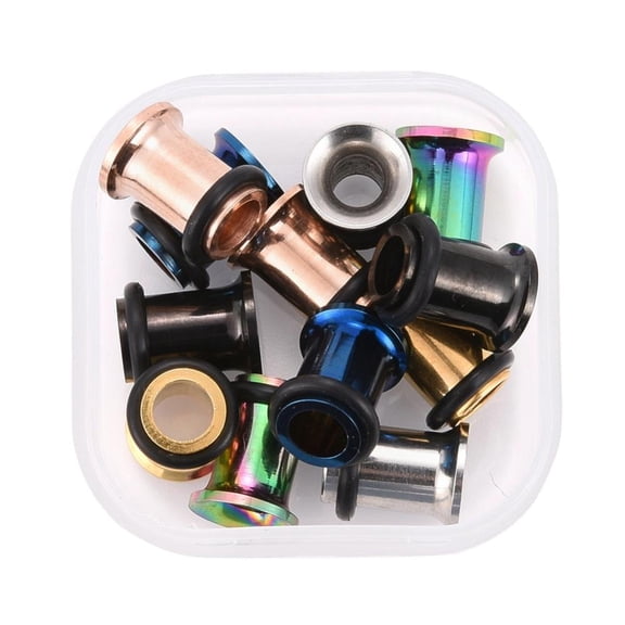 1 box 12pcs 6 colors 316 Surgical Stainless Steel Screw Ear Gauges Flesh Tunnels Plugs Mixed color 1/4 inch(6mm) 2pcs/color