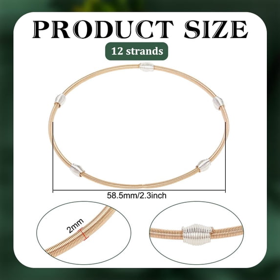 1 box 12pcs Spring Bracelets set Minimalist Steel French Wire/Gimp Wire Stretch Bracelets for Stackable Wearing Light golden Inner Diameter: 2-1/4 inch(5.85cm)