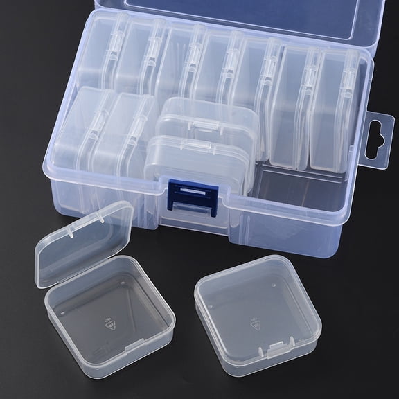 1 box 13pcs Square Plastic Organizer Beads Storage Containers Clear 5.4x5.3x2cm Inner Size: 5.1x5.05x1.5cm Plastic