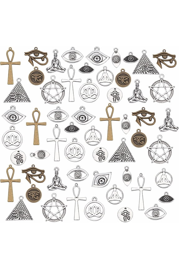 1 box 14 styles Evil Eye Charms 56pcs Cross Horse Eye Egyptian Eye Star of David Lotus Charms Pendant Tibetan Alloy Metal Dangle Charms for Craft DIY Necklace Bracelet Earrings Making