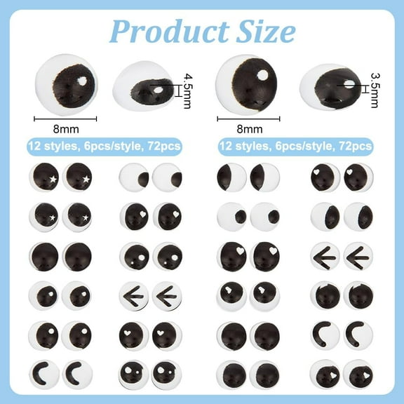 1 box 144 Pcs 24 Styles Glass Craft Eyes 0.3 inch Half Round Glass Puppet Eyes Stuffed Crochet Eyes Animal Eye Crochet Crafts Making for DIY Clay and Amigurumi Decor Crochet Making Supplies