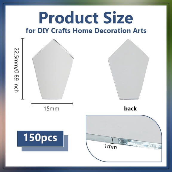 1 box 150Pcs Polygon Mosaic Pieces 0.9x0.6 inch Mirror Mosaic Tiles 1mm Thick Non-Stick Mini Glass Mirror Tiles DIY Mirror Mini Mirrors with Iron Box for Crafts Art Wall Door Home Decorations