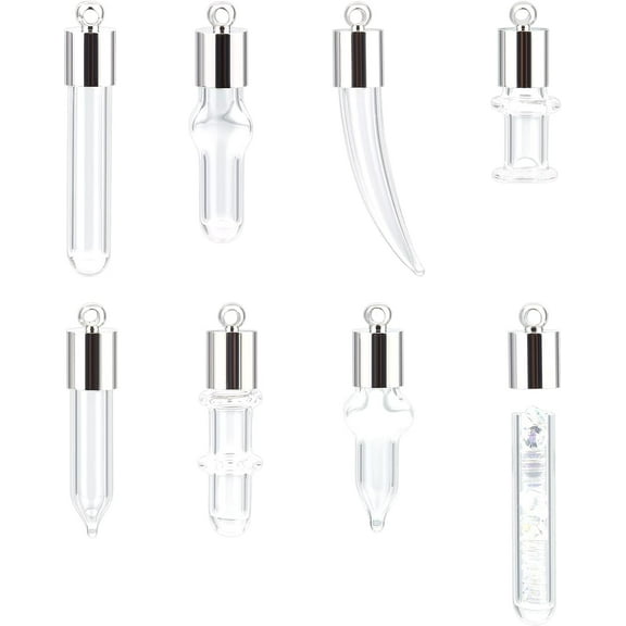 1 box 16 Pcs Glass Bottle Pendants 8 Styles Clear Glass Wish Bottle Vial Pendant Small Wish Spell Jar Charms Mini Drifting Bottles Hanging Tube Brass Screw Cap for Necklace Jewelry Making