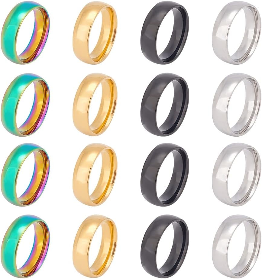 1 box 16pcs 4 colors 201 Stainless Steel Plain Band Finger Ring for ...