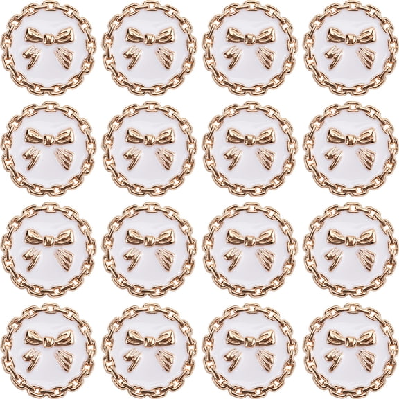 1 box 16pcs Circular Button 25mm/0.98inch Flat Round Retro Alloy Black Metal Shank Bowknot Buttons for Shawls Outwear Coats Dress Clothing Sewing Accessory Embellishments White