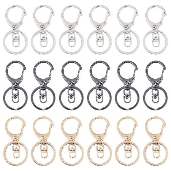 1 box 18 sets Alloy Lobster Claw Clasps Lanyard Snap Hook Trigger Swivel Clasps Hook Clips Key Ring Loop Key Holders with Flat Split Ring - 3 colors