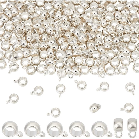 1 box 200pcs Alloy Rondelle Tube Bails Loop Bails Lead Free and Cadmium Free Bail Beads Silver 8x5mm Hole: 2mm Inner Diameter: 5mm