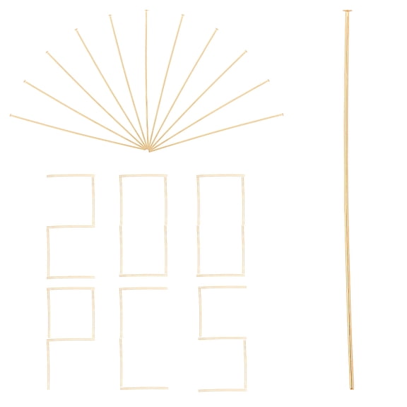 1 box 200pcs golden Flat Head Pins T style Headpins 18K golden Plated Open Eye Beads Beading Brass Straight End Wire Needles for DIY Jewelry Making Earrings Bracelets Findings