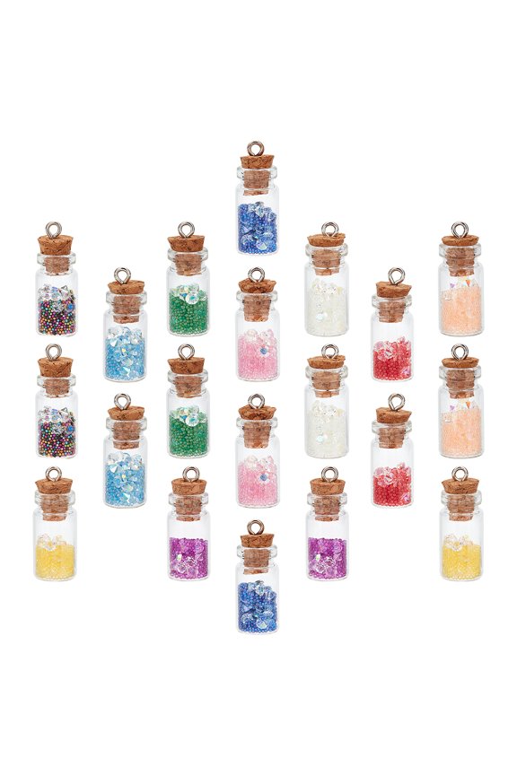 1 box 20pcs 10 colors Glass Bottle Charms Transparent Mini Wishing Bottle Wish Pendants Colorful Rhinestone Sequins Cork Stopper for Jewelry Making Charms Bracelets Findings