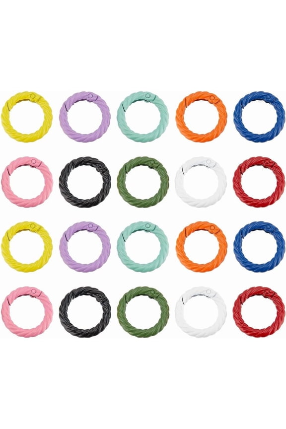 1 box 20pcs 10 colors Zinc Alloy Spring Gate Rings Twisted Round Ring Mixed color 28.5x5mm 2pcs/color