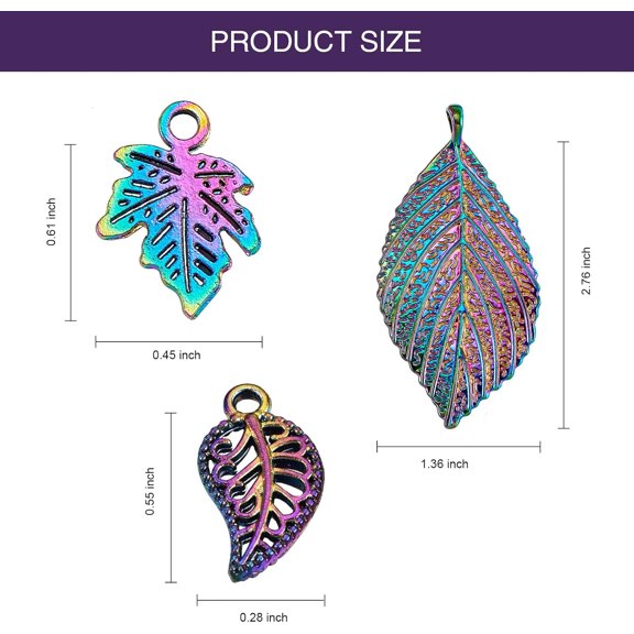 1 box 20pcs 10 style Rainbow color Alloy Pendants Cadmium Free Lead Free Leaf 14~47x7~31x1~7mm Hole: 1.2~3.5mm 2pc/style