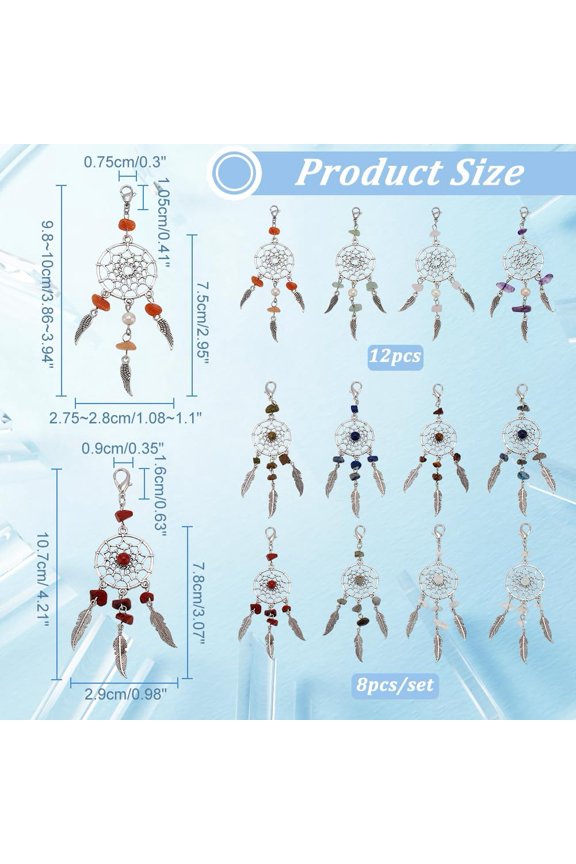 1 box 20pcs 2 style Woven Net/Web with Feather Alloy Pendant Decoration with Gemstone Beads Natural Cultured Freshwater Pearl Lobster Clasp Charms 98~107mm