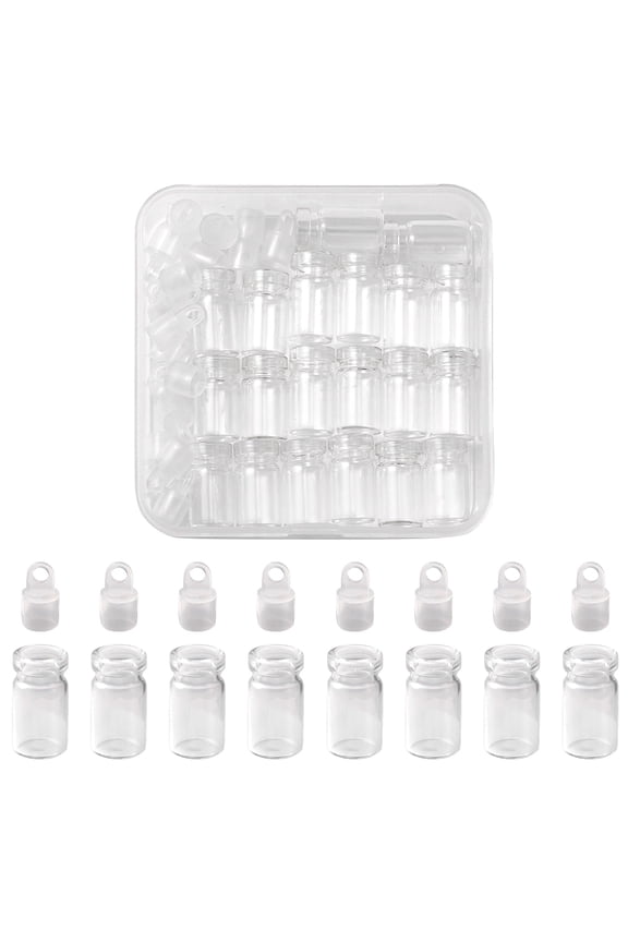 1 box 20pcs Glass Bottle Pendant Decorations Wishing Bottles with Plastic Plugs Clear 2.45x1cm Hole: 2mm Capacity: 1ml(0.03fl. oz) Glass