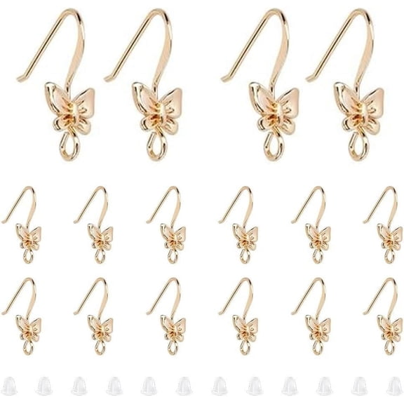 1 box 20pcs Real 18K golden Plated Butterfly Earring Hooks Ear Wire with Loops with 40pcs Plastic Ear Nuts Fish Hook Earrings Brass Earring Hooks Elegant Dangle Earrings for DIY Jewelry Making