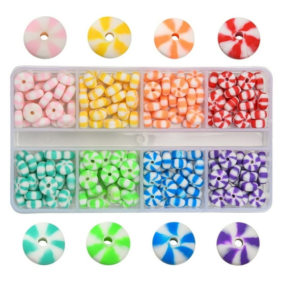 1 box 224pcs 8 colors Handmade Polymer Clay Beads for DIY Jewelry Crafts Supplies Imitation Candy Flat Round Mixed color 6.8~8x3mm Hole: 1.4mm 28pcs/color