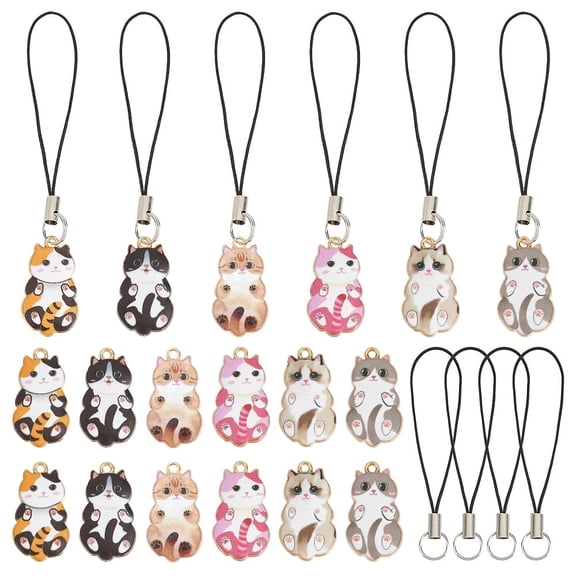 1 box 24 Set 6 Styles Phone Charms Strap Kawaii Cellphone Charm Cute Cat Animal Pets Cell Phone Charms
