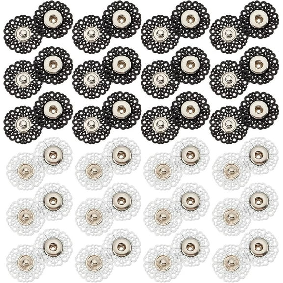 1 box 24 sets Alloy Flower Snap Buttons Black and White Vintage Metal Sew On Press Snap Button Fasteners Clothing Sewing Accessories Hollow Flower Sewing Press Studs Buttons 21mm (0.83 inch)