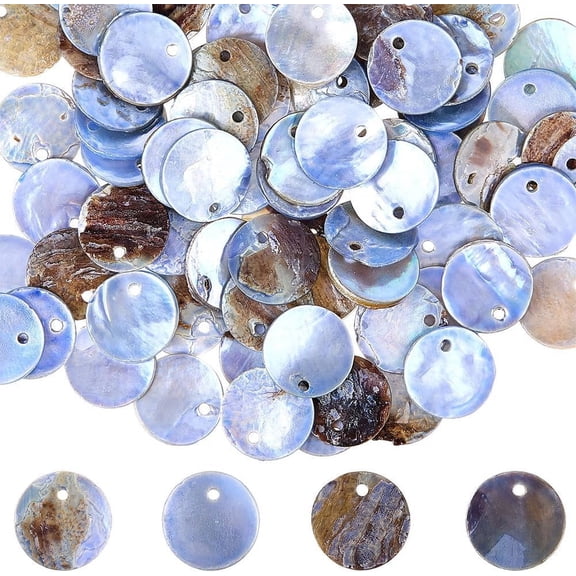 1 box 240pcs Flat Round Shell Charms Mussel Coin Discs for Jewelry Making Bracelets Necklaces Slices Nature Round Shell Pieces DIY Dark Brown Royal Blue