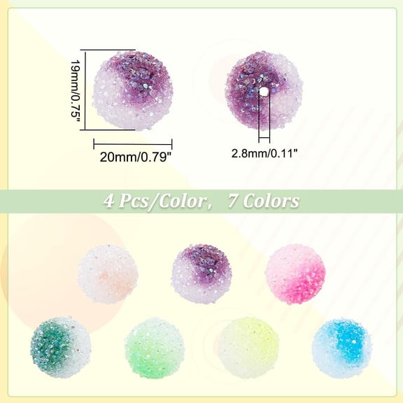 1 box 28pcs 20mm Rhinestone Beads 7 colors Bubblegum Beads Large Round Beads Beads Acrylic Loose Beads for Christmas Garland Jewelry Bracelet Pen bag Chain Making Home Decoration