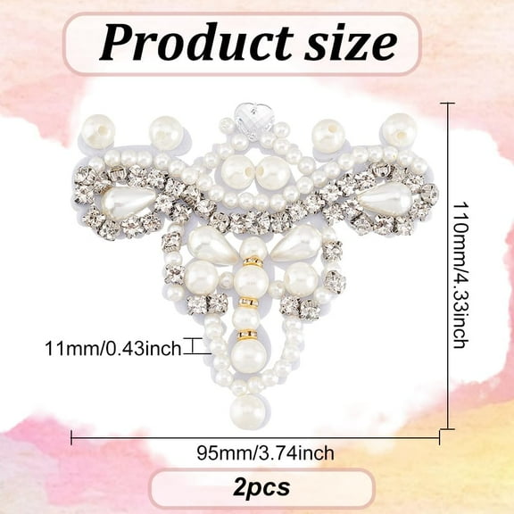 1 box 2pcs Handicrafted Crown Rhinestone Appliques 3.7x3.9x0.4inch Imitation Pearl & Rhinestone Beading Appliques Antique White Sew On Patch Ornamnet