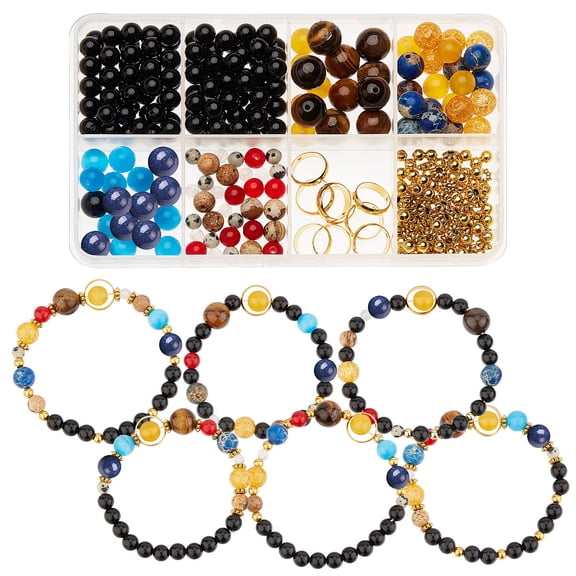1 box 300+pcs DIY 10 sets Solar System Bracelets Kit Galaxy Universe The Nine Guardian Planets Obsidian Beads Beading Bracelet Necklace Natural Gemstone Bead for Jewelry Making Kits Craft