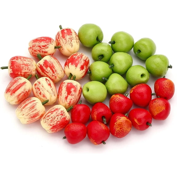 1 box 30Pcs 3 Style Mini Artificial Simulation Fake Fruits Clay Lifelike Apples for Home House Kitchen Photography Party Decoration Teacher's Day 5-9mm Length