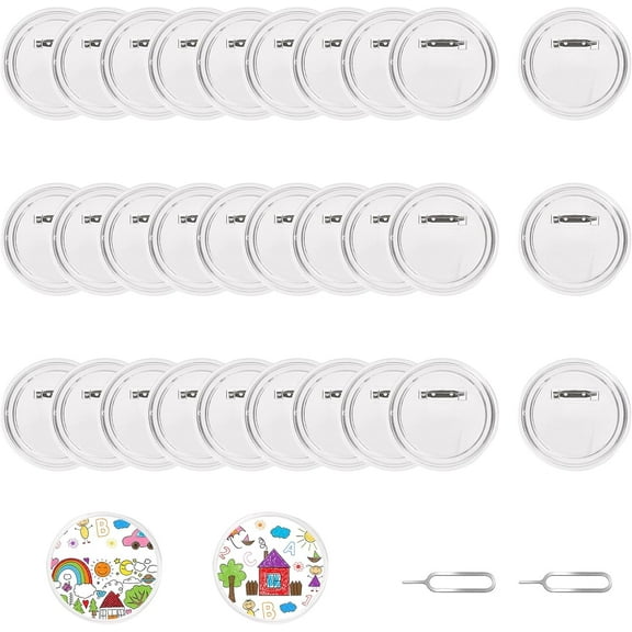 1 box 30pcs Acrylic Button Badge Findings Blank Picture Lapel Pin Settings with Iron Pins Flat Round Clear 75x8mm Tray: 68mm