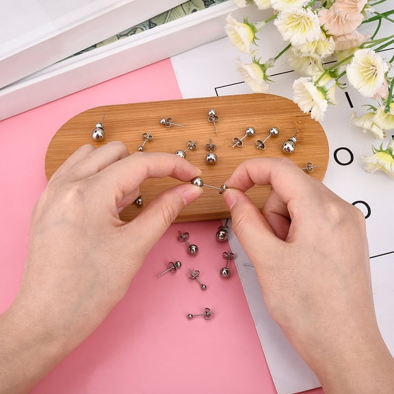 1 box 36 Pairs 6 Sizes 3mm/4mm/5mm/6mm/7mm/8mm Stainless Steel Round Ball Ear Studs Spherical Stud Earrings Cartilage Earrings for Jewelry Making Pin:0.7mm