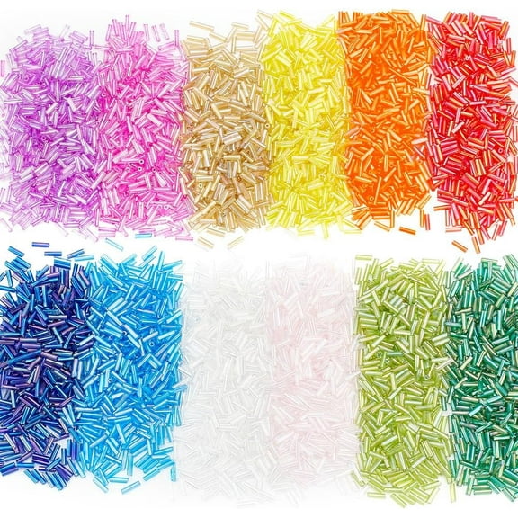 1 box 3600pcs 12 colors Bugle Beads 6~7x2mm Glass Tube Beads AB color Round Bugle Seed Beads Transparent Small Craft Beads for DIY Bracelet Jewelry Crafts Making Beading Sewing