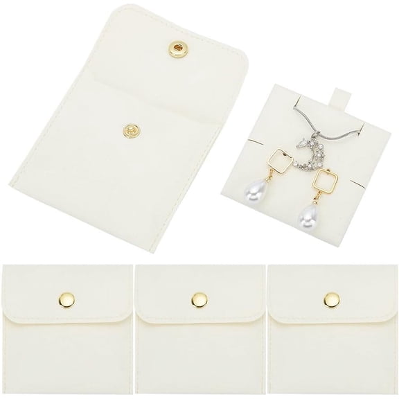 1 box 4 sets Microfiber Packing Button Bags 3.14x3.14 Jewelry Envelope Pouches with Insert Pad Square Jewelry Packing with Button Smal Jewelry Gift Bags for Bracelet Necklace Earrings Light Yellow