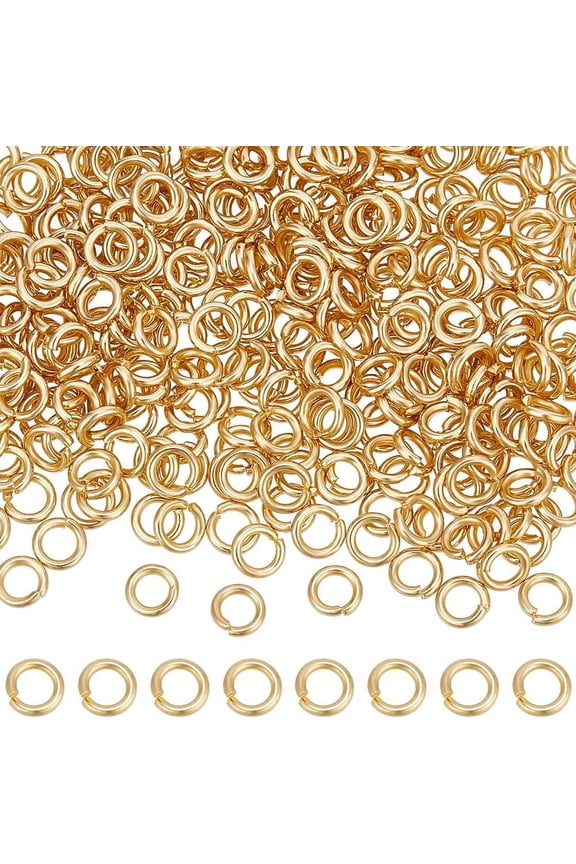 1 box 400pcs 5mm Open Jump Rings 24K golden Plated Stainless Steel Single Loop Small Circle Frames Key Chain Links Connector Rings for Bracelet Necklace Jewelry Making