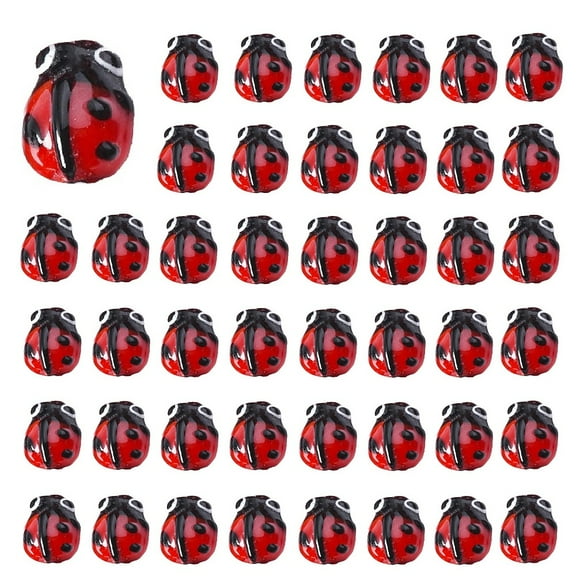 1 box About 40pcs Ladybug Beads Red Lampwork Glass Flying Animal Insects Handmade Bead Loose Spacer Elastic Thread for Jewelry Making DIY Bracelets Necklaces Crafts Supplies Findings