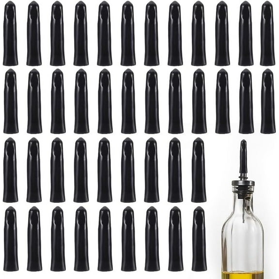 1 box 40pcs Pourers Dust Covers Anti-Drop Dust Caps Black Rubber Tapered Pourer Covers Pour Spout Cover Sealed Cap Stopper for Olive Oil Liquor Bottle Vinegar Bar Bartender Accessories Plastic
