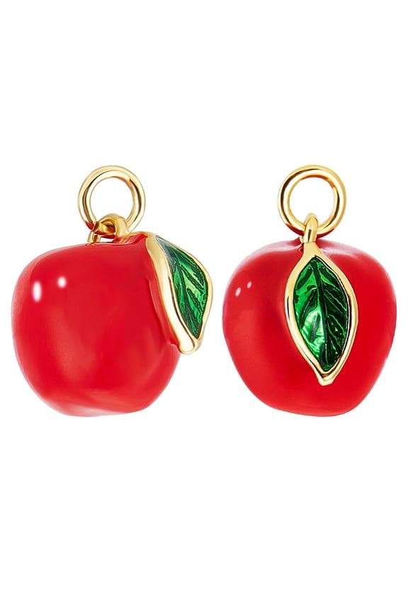 1 box 4pcs Red Charms 18K golden Plated Enamel Food Fruit School Teacher 3D Miniature Charms Connector with Jumping Ring for DIY Craft Jewellery Making Hole: 2.8mm