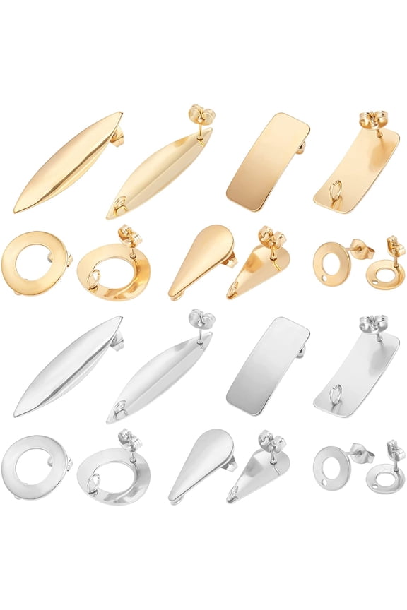 1 box 5 Shapes Stud Earring with Ear Nut 20 Pairs Hypoallergenic Stud Earring 0.8mm Pin Stainless Steel Stud Earring Mixed Shape Ear Studs for DIY Earrings Jewelry Making