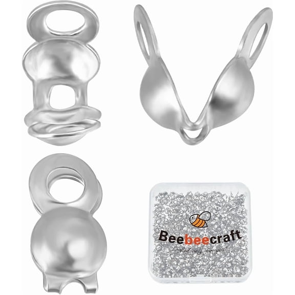 1 box 500pcs 304 Stainless Steel Bead Tips Calotte Ends Clamshell Knot Cover Stainless Steel color 6x4mm Hole: 1.4mm Inner Diameter: 3.5mm