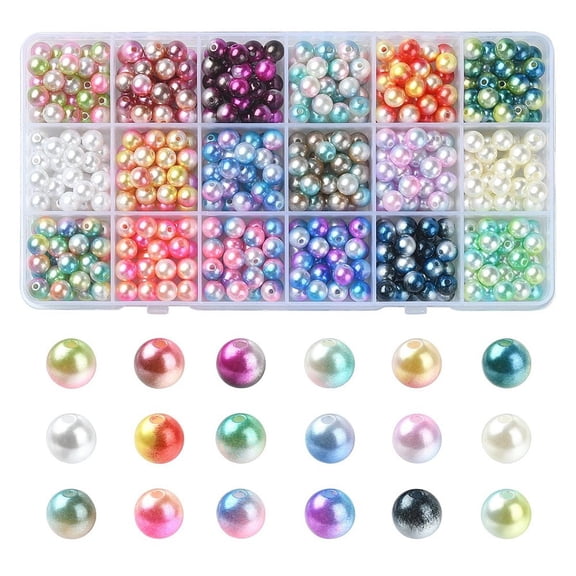 1 box 540pcs 18 style Rainbow Plastic Acrylic Imitated Pearl Beads Round Mixed color 7.5~8x7~8mm Hole: 1.6mm 30pcs/style