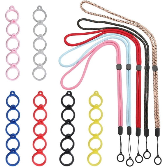 1 box 5pcs 5 colors Nylon Cord Neck Straps Electronic Cigarette Lanyard Strap with Plastic & Silicone Findings and 36pcs 6 colors Silicone Pendant Mixed color