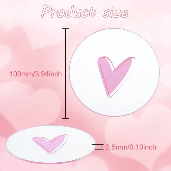 1 box 6 Pcs Circle Acrylic Coaster 3.7 inch in Diameter Round Pink Heart Pattern Coaster Acrylic Cup Mats Clear Coffee Cup Coaster Transparent Coaster for Coffee Bar Home Decor Ornaments