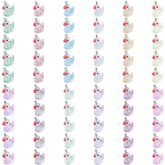 1 box 60pcs 12 colors Transparent Resin Pendants Glitter Duck Charms with Stainless Steel color Tone 304 Stainless Steel Loops Mixed color 20x12x17mm Hole: 2mm 5pcs/color