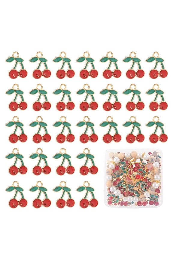 1 box 60pcs Red Cherry Charms Cherry Charm Bulk Fruit Kawaii Red Cute Mini Enamel Alloy Cartoon Sweet Food Berries Charms for Jewelry Making Charms Earrings Necklace Bracelets DIY Crafts