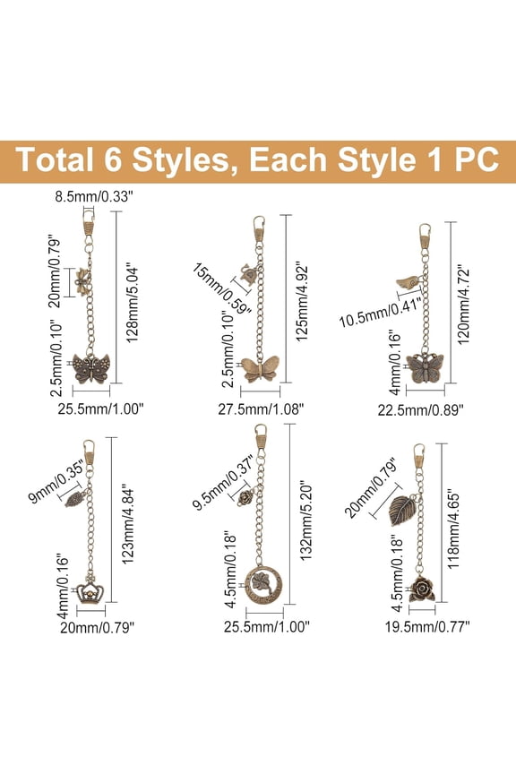 1 box 6pcs Vintage Tibetan style Butterfly Pendant Charms 6 styles bag Charms Pendant for Women Jewelry Purse Metal Charms Retro Flower Pendants with Clasp for DIY Jewelry Craft Handbag Decoration