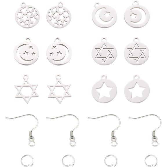 1 box 72pcs DIY Earring Making Kits Stainless Steel Earring Hooks with 6 Syles Pendants and Jump Rings Metal Dangle Earring Findings for Women Earring Making Kit Jewelry