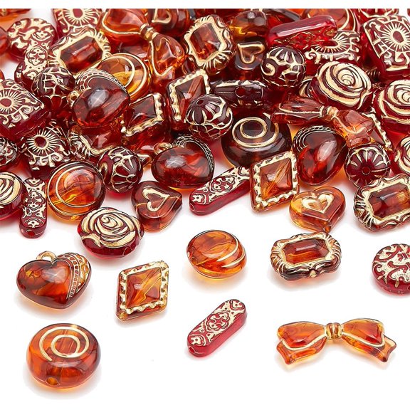 1 box 96pcs 12style Transparent Acrylic Beads Chocolate Metal Enlaced Mixed Shapes 12~19x7~29x4.5~10mm Hole: 1.5~2.5mm