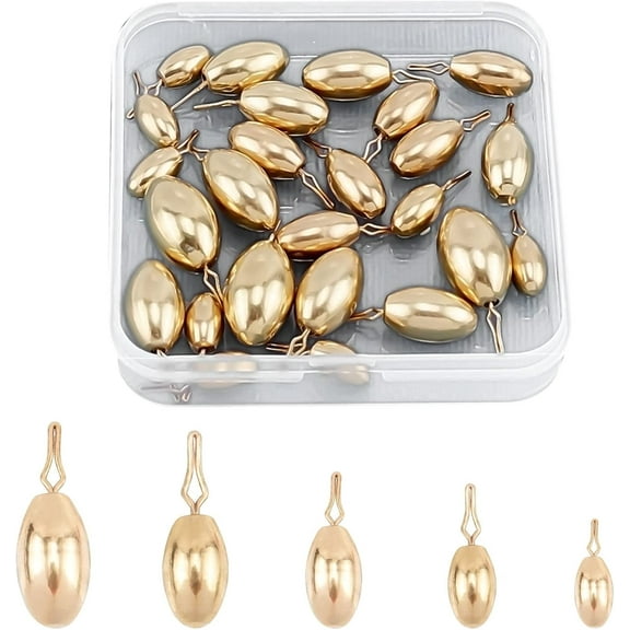 1 box Brass Egg Sinker Weights Saltwater Fishing Weights Golden 40pcs/box